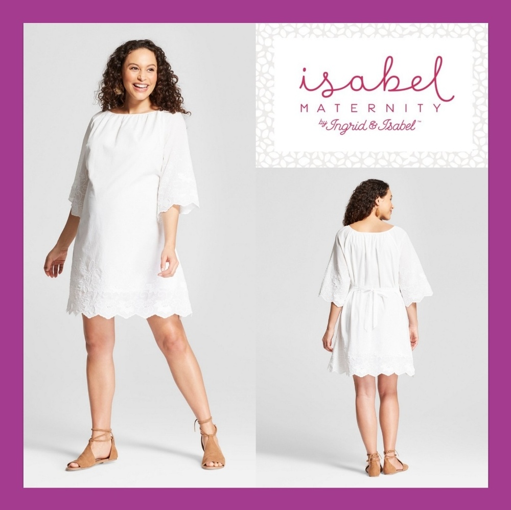 Maternity Embroidered Flutter Sleeve Swing Dress